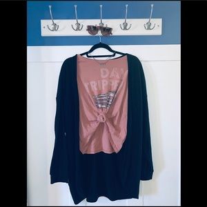 Black cardigan with criss cross detail